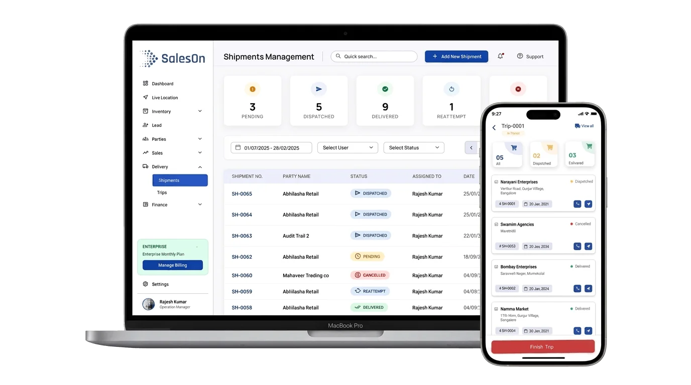 delivery dashboard with shipment details synced on mobile and desktop