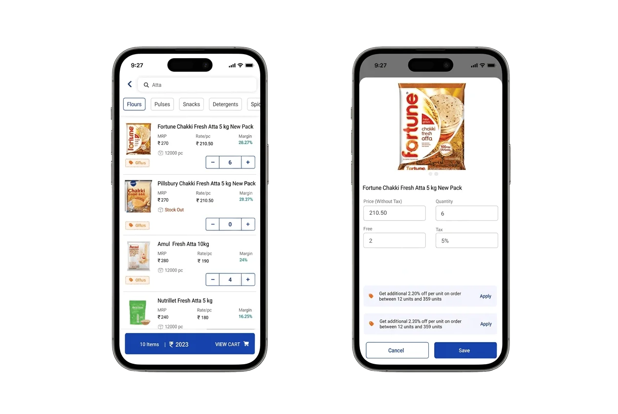 product catalog on mobile app showing all details