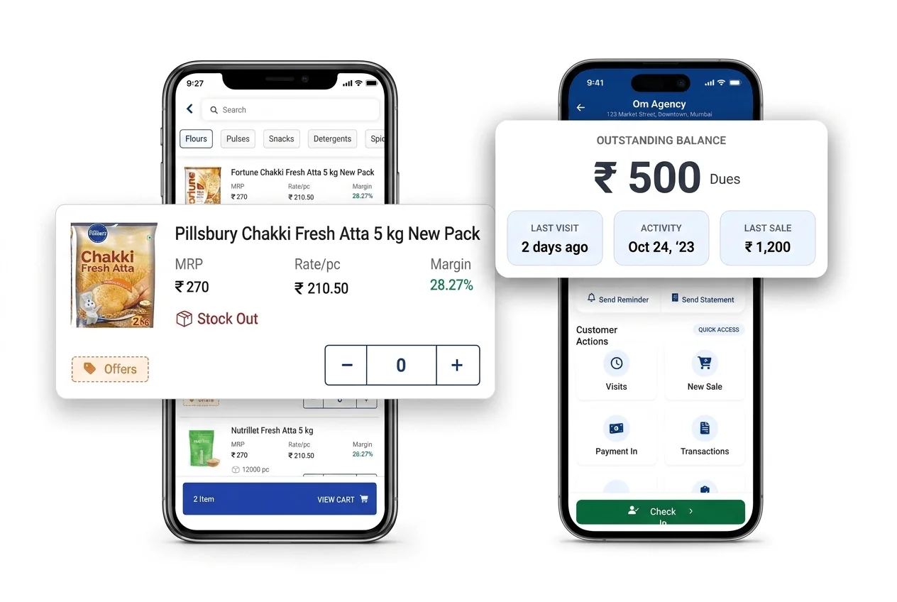 mobile app showing all customer, product info for rep information