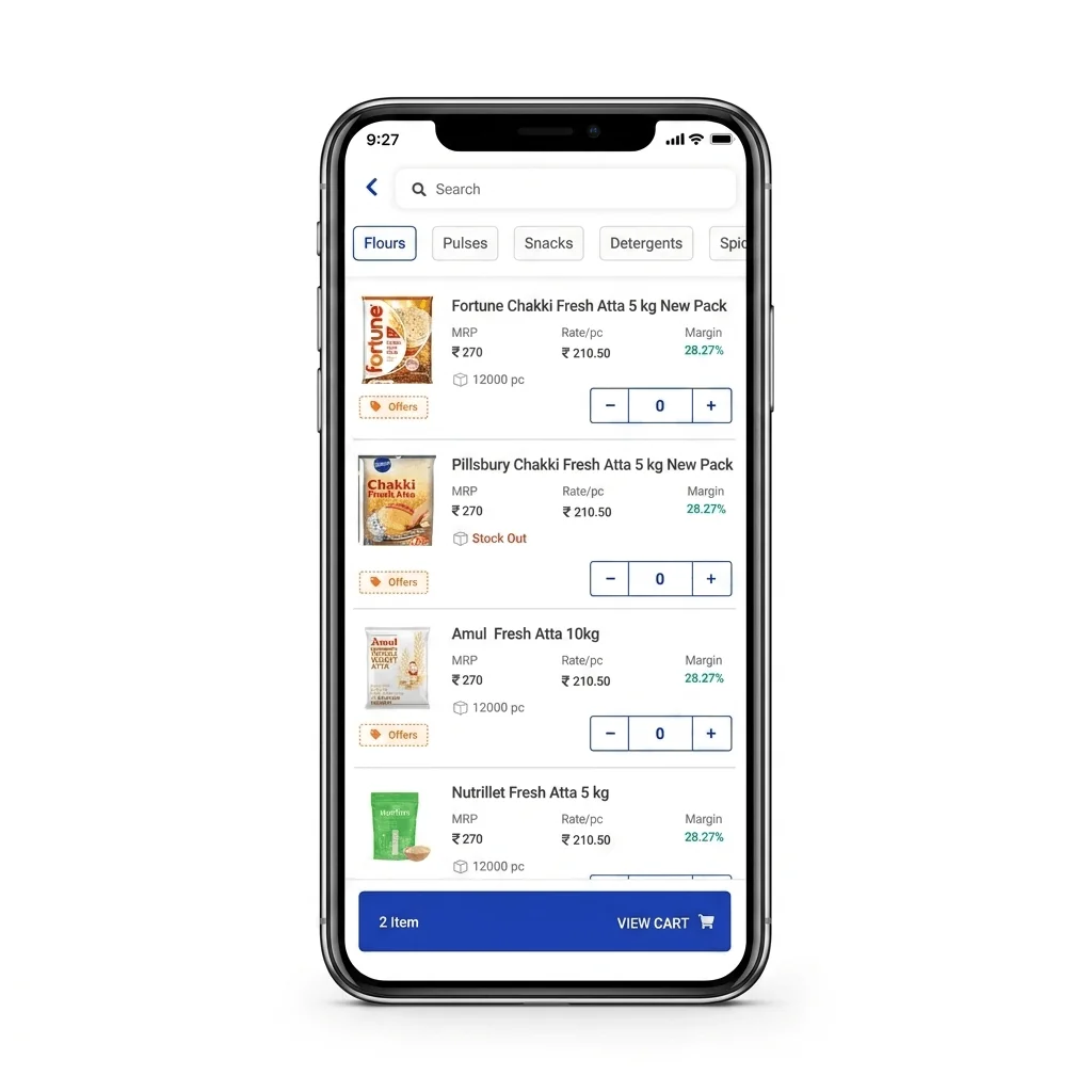 mobile screen showing digital catalog of products with its details